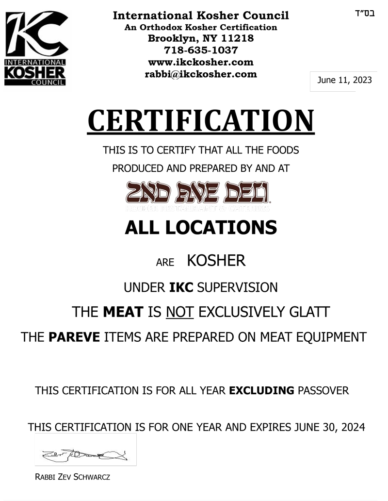 Kosher Certificate - June 2023